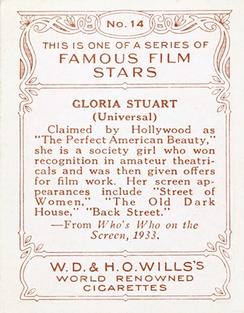 1933 Wills's Famous Film Stars (Medium Size) #14 Gloria Stuart Back