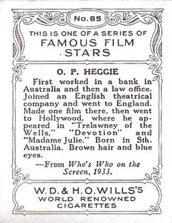 1933 Wills's Famous Film Stars (Medium Size) #85 O.P. Heggie Back