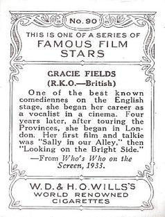 1933 Wills's Famous Film Stars (Medium Size) #90 Gracie Fields Back