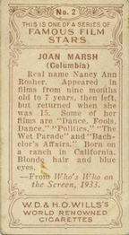 1933 Wills's Famous Film Stars (Small Images) #2 Joan Marsh Back