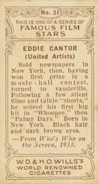 1933 Wills's Famous Film Stars (Small Images) #31 Eddie Cantor Back