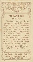 1933 Wills's Famous Film Stars (Small Images) #43 Richard Dix Back