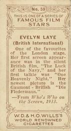 1933 Wills's Famous Film Stars (Small Images) #59 Evelyn Laye Back