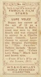 1933 Wills's Famous Film Stars (Small Images) #64 Lupe Velez Back