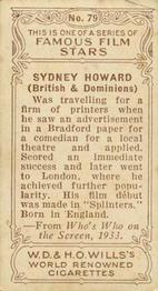 1933 Wills's Famous Film Stars (Small Images) #79 Sydney Howard Back