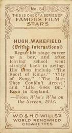 1933 Wills's Famous Film Stars (Small Images) #84 Hugh Wakefield Back