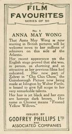 1934 Godfrey Phillips Film Favourites #1 Anna May Wong Back