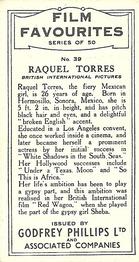 1934 Godfrey Phillips Film Favourites #39 Raquel Torres Back