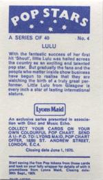 1969 Lyons Maid Pop Stars #4 Lulu Back