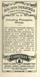1929 Carreras Malayan Industries #24 Unloading Pineapples, Malaya Back