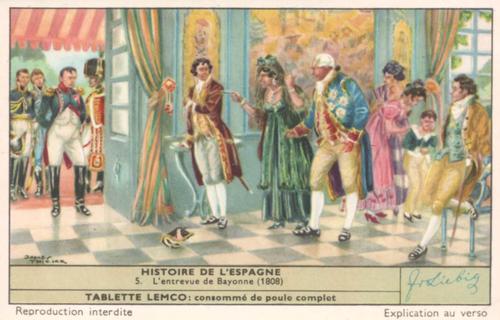 1956 Liebig Histoire de L'Espagne (History of Spain) (French Text) (F1639, S1658) #5 L'entrevue de Bayonne (1808) Front