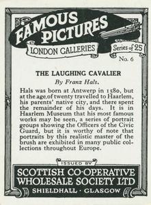 1927 Scottish Co-operative Wholesale Society (S.C.W.S.) Famous Pictures London Gallery #6 The Laughing Cavalier Back