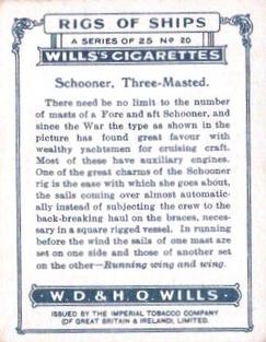 1929 Wills's Rigs of Ships #20 Schooner, Three-Masted Back