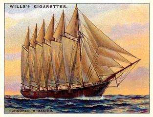 1929 Wills's Rigs of Ships #21 Schooner, Six-Masted Front