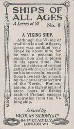 1929 Nicolas Sarony & Co. Ships of All Ages (Small) #8 Viking Ship Back