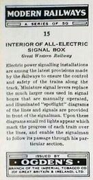 1936 Ogden's Modern Railways #15 Interior of All-Electric Signal Box Back