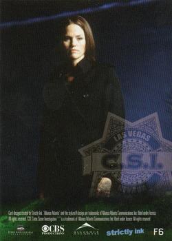 2006 Strictly Ink CSI Series 3 - Foil Bonus #F6 Sara Sidle - Jorja Fox Back