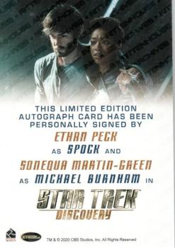 2020 Rittenhouse Star Trek: Discovery Season Two - Dual Autographs #NNO Ethan Peck / Sonequa Martin-Green Back