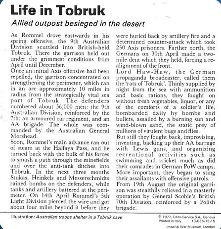 1977 Edito-Service World War II - Deck 15 #13-036-15-15 Life in Tobruk Back