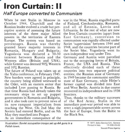 1977 Edito-Service World War II - Deck 20 #13-036-20-02 Iron Curtain: II Back