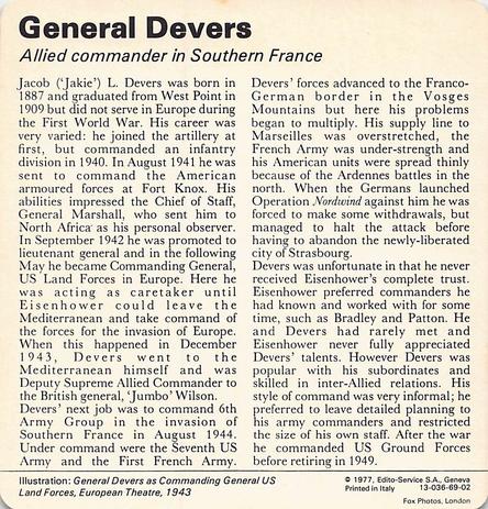 1977 Edito-Service World War II - Deck 69 #13-036-69-02 General Devers Back