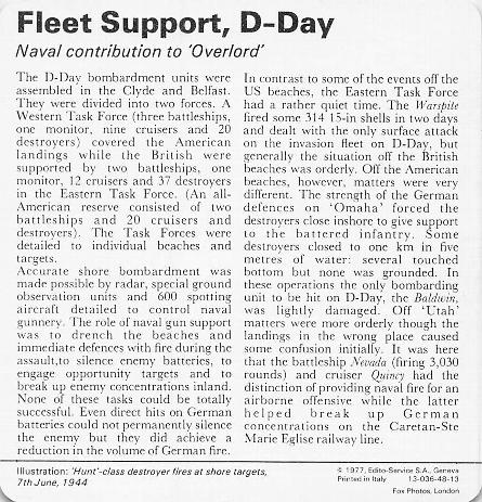 1977 Edito-Service World War II - Deck 48 #13-036-48-13 Fleet Support, D-Day Back