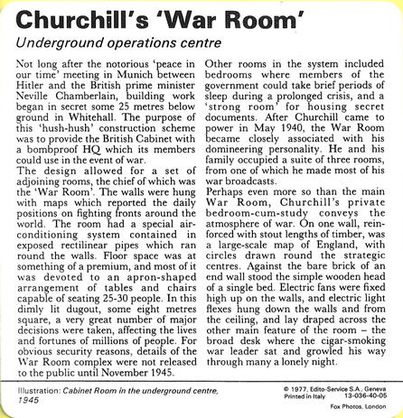 1977 Edito-Service World War II - Deck 40 #13-036-40-05 Churchill's 'War Room' Back