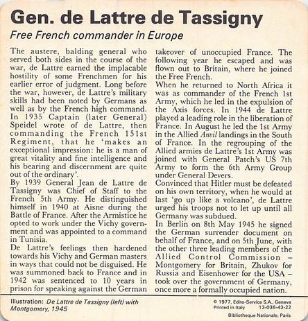 1977 Edito-Service World War II - Deck 43 #13-036-43-22 General de Lattre de Tassigny Back