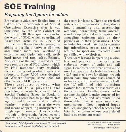 1977 Edito-Service World War II - Deck 60 #13-036-60-08 SOE Training Back