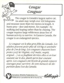 1990 Kellogg's Canadian Wildlife Federation #NNO Cougar Back