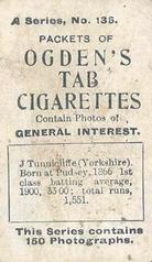 1901 Ogden's General Interest Series A #136 John Tunnicliffe Back