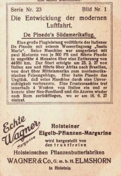 1929 Echte Wagner Die Entwicklung der modernen Luftfahrt (The Development of Modern Aviation) Album 2, Serie 23 #1 De Pinedo's Sudamerikaflug Back