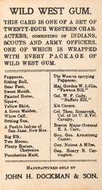 1910 John H. Dockman & Son Wild West Gum (E50) #NNO Col. W. F. Cody Back