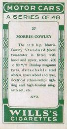 1923 Wills's Motor Cars #27 Morris-Cowley Back
