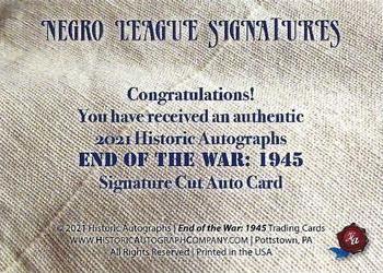 2021 Historic Autographs 1945 The End of WWII - Negro League Autographs #NNO Connie Johnson Back