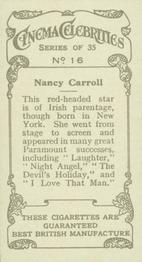 1936 R. & J. Hill Cinema Celebrities #16 Nancy Carroll Back