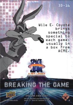 2021 Upper Deck Space Jam: A New Legacy - Breaking the Game 3D Lenticulars #3D-16 Wile E. Coyote Back