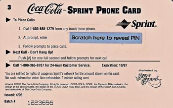 1996 Score Board Coca-Cola Sprint Phone Cards - $2 Phone Cards #3 Cal Ripken Jr. Back
