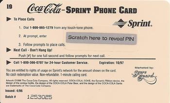 1996 Score Board Coca-Cola Sprint Phone Cards - $1 Phone Cards #19 Santa 