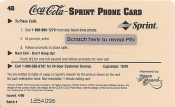 1996 Score Board Coca-Cola Sprint Phone Cards - $1 Phone Cards #48 Bien Helada Back