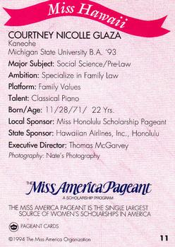 1994 Miss America Pageant Contestants #11 Courtney Nicolle Glaza Back