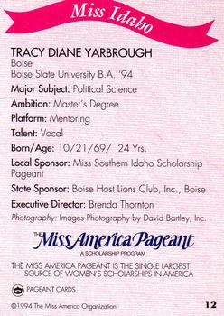 1994 Miss America Pageant Contestants #12 Tracy Diane Yarbrough Back