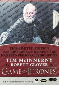 2021 Rittenhouse Game of Thrones Iron Anniversary Series 2 - Inscription Autographs #NNO Tim McInnerny Back