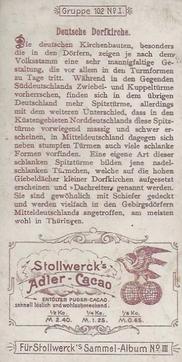 1899 Stollwerck Album 3 Gruppe 102 Verschiedene Kirchen (Different Churches) #1 Deutsche Dorfkirche Back