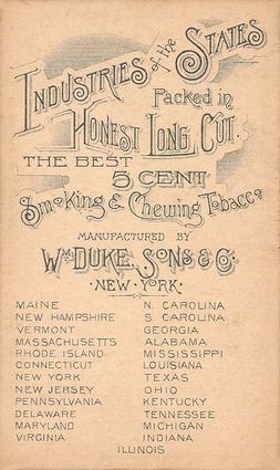 1888 W. Duke Sons & Co. Industries of the States (N117) #NNO Massachusetts Back