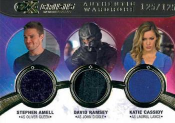 2022 Cryptozoic CZX Crisis on Infinite Earths - Triple Wardrobe #TM05 Stephen Amell / David Ramsey / Katie Cassidy Front