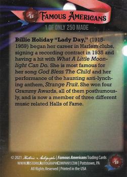 2021 Historic Autographs Famous Americans - Radiant Historic #262 Billie Holiday Back