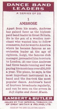 1992 Card Collectors Society 1936 Lambert & Butler Dance Band Leaders (Reprint) #1 Ambrose Back