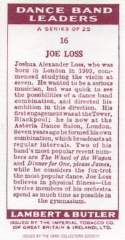 1992 Card Collectors Society 1936 Lambert & Butler Dance Band Leaders (Reprint) #16 Joe Loss Back