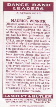 1992 Card Collectors Society 1936 Lambert & Butler Dance Band Leaders (Reprint) #25 Maurice Winnick Back